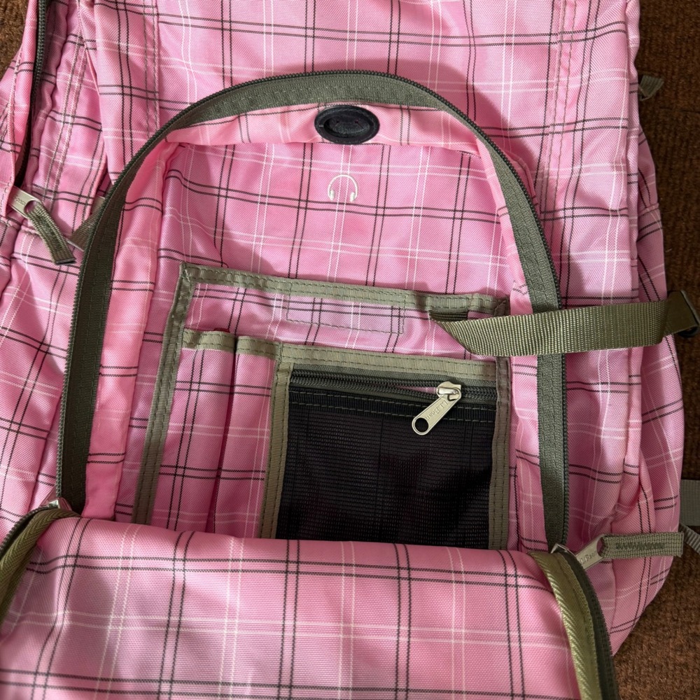 LL Bean Backpack Pink Plaid School Travel Bag Reflective Strip Organizer Pocket - Picture 5 of 8
